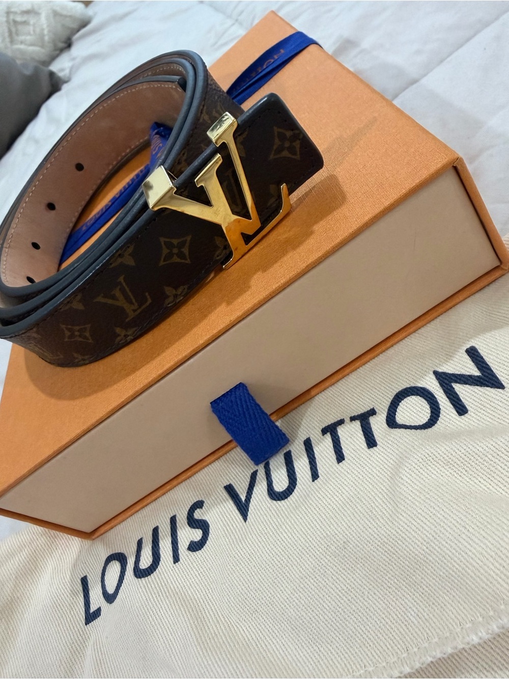 Louis Vuitton Brown Monogram Canvas Belt with Gold LV Buckle